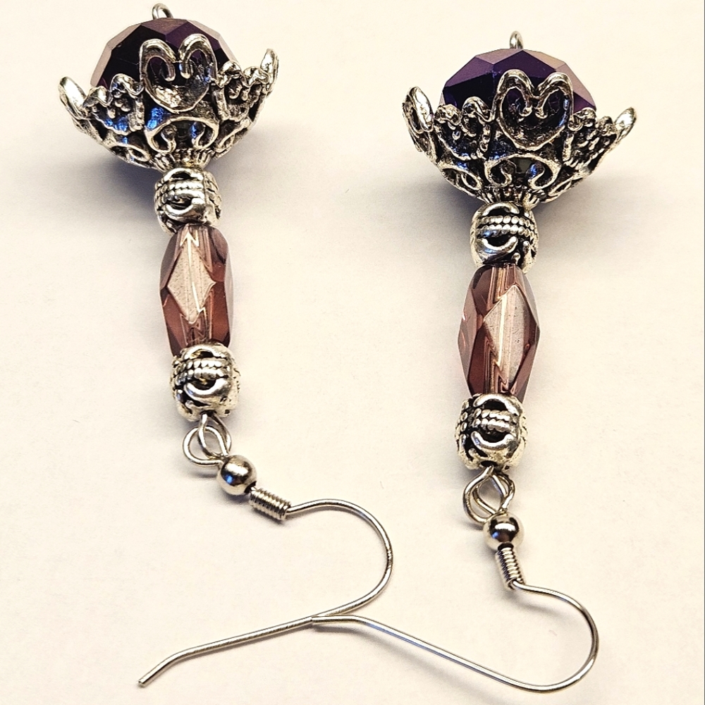 Whimsical Purple Glass Beaded Earrings - Picture 4 of 5